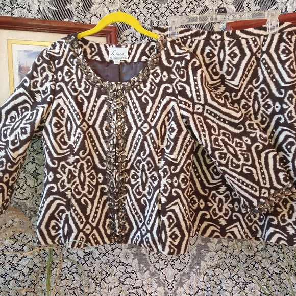 Louis Dell Olio brown cream skirt set bohemian beaded collar and cuffs vintage - Picture 1 of 8